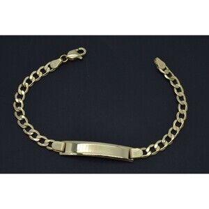 REAL 10K Yellow Gold 6 Flat Curb ID baby Childrens Bracelet + Engraving 3.1gr